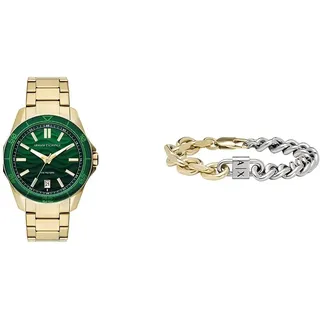 Armani Exchange Herrenuhr und Kettenarmband - Dreizeiger-Datumsanzeige, Goldfarbene Edelstahluhr und zweifarbiges Edelstahlarmband