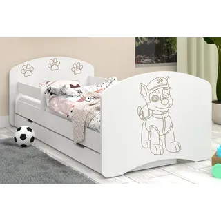 Happy Babies Kinderbett - Mit Matratze & Schublade und Rausfallschutz, 70x140, Mädchen Kinderbetten & Jugendbett Jungen Kids Bed - Weiß