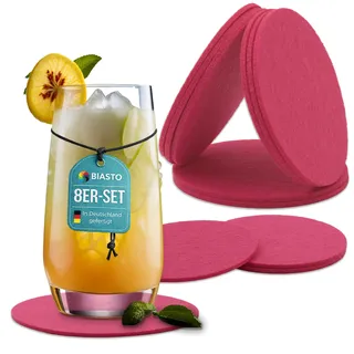 BIASTO Filzuntersetzer rund Ø 10 cm – 8er Set – Pink dunkel – 3 mm dick, leise & pflegeleicht, Made in Germany
