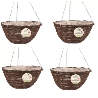 4 x 16′′ Wandbehang Blumen Korb Planter's Rattan Weidenkorb Rund Mit Ketten &