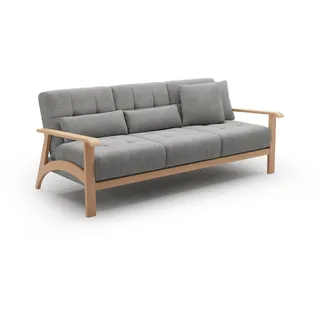 Cavadore 3er-Sofa Billan / 3-Sitzer Schlafsofa im skandinavischen Design mit Bett und massivem Holzgestell in Buche / 199 x 88 x 106 / Mikrofaser, Grau