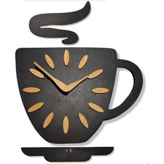 FLEXISTYLE Rustikale Wanduhren wanduhr küche „Coffee Cup“ aus Holz – leise, dekorativ für Küche, Café & Wohnzimmer