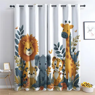 Generisch Tiger Löwe Giraffe Vorhang, Wohnzimmer Schlafzimmer Blickdichte vorhänge, Dschungel Tier Gardinen, mit Ösen Verdunkelungsvorhang, Vorhänge 2er Set, 150x166 cm 7YsU-156