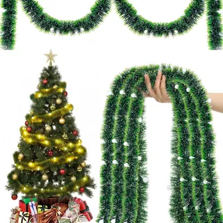 Tismels Weihnachtsgirlande mit Beleuchtung, Künstliche Weihnachtsgirlande 5M 50LED, Weihnachten Girlande Dekogirlande Tannengirlande, für Garten Kamin Treppe Deko,Innen- und Aussenbereich
