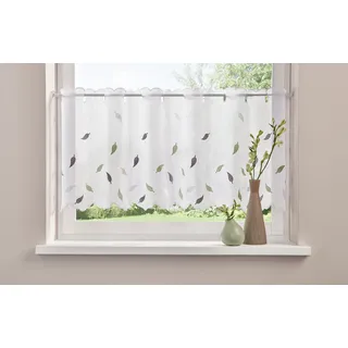 Scheibengardine HOME AFFAIRE "Blätter" Gr. 2, grün (weiß, grün), B:120cm H:30cm, Voile, Polyester, Gardinen, Scheibengardine, mit Stickerei, Voile, Blätter, Topseller