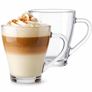 Glasmark KROSNO 1992 Kaffeeglas mit Henkel 6er Set 360ml Teeglas Becher aus Klarglas Robuste Glastassen Spülmaschinenfest Kaffeetassen Set für Cappuccino Latte Macchiato