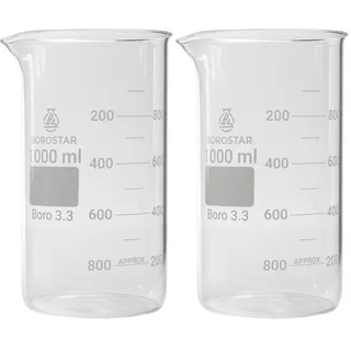 Borostar Becherglas (Boro 3.3), hohe Form mit Graduierung und Ausguss, 1000 ml (Packung mit 2)