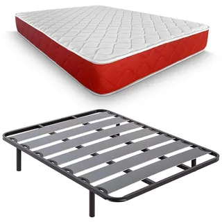 DUÉRMETE ONLINE Komplettes Bett mit viskoelastischer Matratze Lite Viscogel, wendbar, mit breitem Lattenrost mit Füßen, Set, 135 x 180 cm