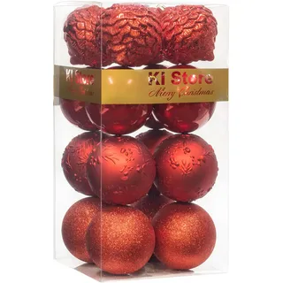 Busybee weihnachtskugeln groß 16 Stücke 10CM Ornamente für Weihnachtsbaum rot Christbaumkugeln Weihnachtsdekoration Kugeln