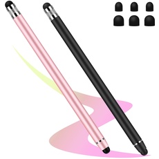Flintronic Tablet Stift, Dual Head Touchscreen Stift, 2 Stück Stylus Touch Pen, 2 in 1 Gummi Eingabestift Stift, für Alle Handys/Tablets/Apple/iPad/Samsung Galaxy/Xiaomi/IOS/Android (Schwarz+Rosa)