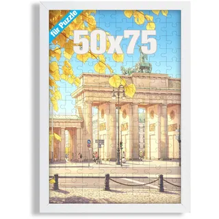 Bilderrahmen 50x75 cm Weiß mit Bruchsicherem Acrylglas, MDF Holzrahmen für Fotos, Poster, Kunstdrucke, Diamond Painting & 1500 Teile Puzzle, Moderner Fotorahmen zum Aufhängen, Hoch- & Querformat