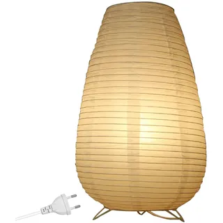 Reispapier Lampenschirm, Papier Tischlampe Weiß Nachttischlampe Stehlampe Tischleuchte Lampenschirm mit E14 Fassung, Schalten und Glühbirne, Hängelampe rund Ersatzlampenschirme 1.8m kabel, H 33cm