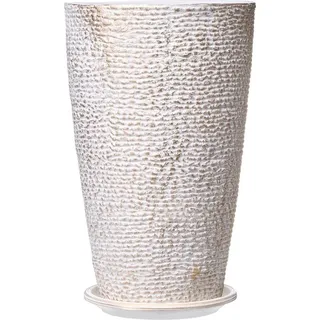 Hohes Pflanzgefäß-Set mit 2 runden, konischen Pflanztöpfen, 53 cm, für den Außen- und Innenbereich - Beige, Gold, Weiß