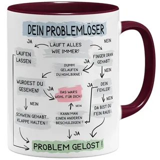 OM3® lustige Kaffee-Tasse mit Spruch - Problemlösung auf der Arbeit - Problemlöser - Keramik Becher - 11oz 325ml - Beidseitig Bedruckt - Bordeaux