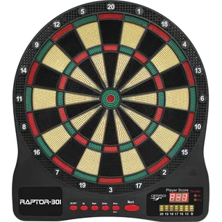 Carromco Elektro Dartboard Raptor-301 4-Loch Abstand Netzteil rot-grün-beige-schwarz 8 Spieler Softdarts 32 Spielen 570 Variationen Dartscheibe