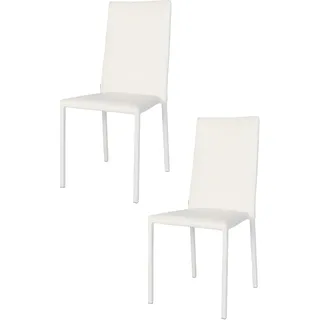 t m c s Tommychairs - Set von 2 stapelbaren Stühlen Modell Julia für Küche, Bar und Esszimmer, robustes Gestell aus Stahl, gepolstert und mit weißem Kunstleder bezogen - Weiß