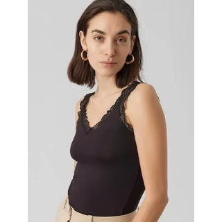 Trägertop VERO MODA "VMROSA SL TOP JRS NOOS", Damen, Gr. S, schwarz, Jersey, Obermaterial: 95% Viskose, 5% Elasthan, unifarben, figurbetont normal, V-Ausschnitt, Tops Trägertop, Viskosemischung, Spitzen Detail, Topseller