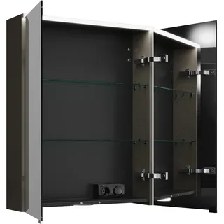 burgbad Eqio Spiegelschrank mit LED-Aufsatzleuchte und Waschtischbeleuchtung, 2-türig, 650x800x170mm, SPGT065F2010, Korpus: Grau Hochglanz