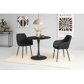 Hela »MOSEL« 3 Stk. tlg. Tisch 90x75 cm, Platte rund, gesinterter Stein, Armlehnenstuhl,