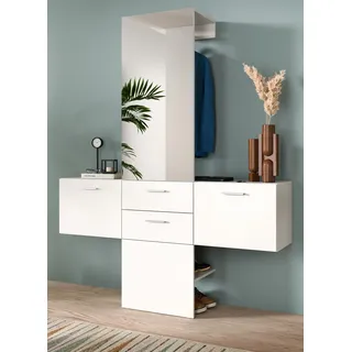 Garderobe Set 3-teilig "Carry" in weiß, Flurgarderobe mit Spiegel 156 x 190 cm - Weiß