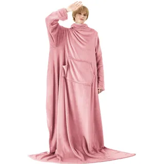 BEDSURE Decke mit Ärmeln Kuscheldecke - Weihnachten Geschenke für Frauen, Warm Ärmeldecke & Sofadecke für Erwachsene, Flauschige Ganzkörperdecke zum anziehen, Tragbare Decke, 150x200cm, Rosa