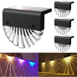 Solar-LED-Bodenlampe, IP65 Wasserdicht, 2 Modi, Warm Weiß/ Farbwechsel, Solar Wandlampe für Garten, Zaun, Weg, 4er-Pack, - Schwarz