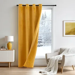 MIULEE Thermovorhang Türvorhang Doppelter Samt Vorhänge Verdunkelnd Samt Gardinen Blickdicht - Wärmeschutz Verdunklungsvorhang mit Ösen für Wohnzimmer, H245 x B132 cm, Senfgelb, 1 Stück