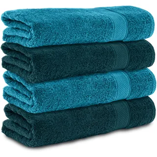 Komfortec 4er Duschtücher 70x140 cm Set aus 100% Baumwolle, 470g/m2, Frottee, Weich, Petrol/Türkis