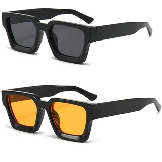 Vintage Rechteckige Sonnenbrille für Herren Damen-Retro Eckig Sonnenbrille Trendige Quadratischem Rahmen UV400 Schutz