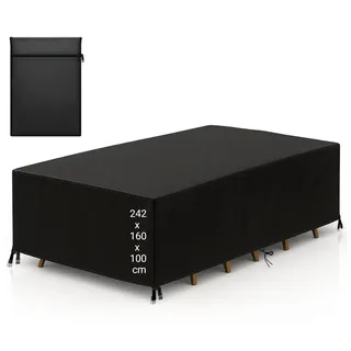 Gartenset-Schutzhülle, wasserdicht, mit Kordelzug und guter Drainage – B 242 x L 162 x H 100 cm – schwarze Gartenmöbel-Abdeckung – Gartenmöbel-Abdeckung – Garten-Set-Abdeckung – Lounge-Set-Abdeckung – Gartentisch-Abdeckung - Schwarz