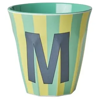 Rice Melamin Becher medium gestreift mit Buchstaben, Modell fr Jungen blau/grn/Mint- T