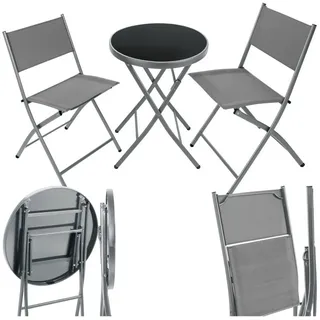 Tectake tectake® Bistro-Set, klappbar, für 2 Personen, UV-beständig, Tisch mit Sicherheitsglasplatte