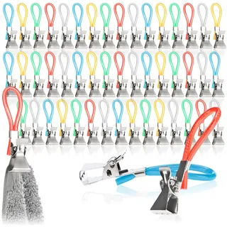 com-four® 50x Handtuchhalter-Clips aus Kunststoff und verchromten Metall | bunte Klemmen für Handtücher - Waschlappen - Badeschwämme - Schlaufenhänger-Klemmen für Topflappen & Geschirrtücher