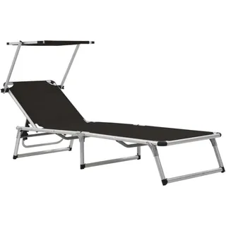 vidaXL Klappbare Sonnenliegen mit Dach 2 Stk. Alu Textilene Schwarz - Schwarz