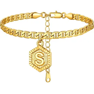 FOCALOOK Gold Fußkette für Damen Mädchen Buchstabe S Kette 22cm Buchstaben Kette mit Anhänger Fußkettchen Armband Sommer Strand Accessoire