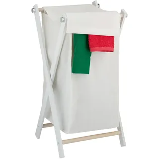 Relaxdays Wäschekorb, klappbar, Wäschesammler mit Deckel, Stahl & Stoff, 50 Liter, HxBxT: 74 x 41 x 40 cm, creme/weiß