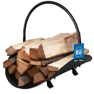 KOTARBAU® Kaminholzkorb Metall Holzkorb Brennholzkorb Feuerholzkorb Schwarz 48 cm Kaminkorb für Holz Kaminzubehör Korb Kaminholz Oval