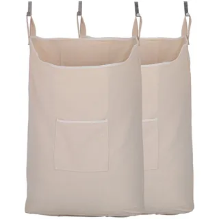 GORISEN 2 Stück Wäschesammler, Wäschekorb, Türhängung Wäschesack mit Haken (beige, 2 x 65 Liter)