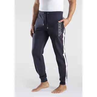 Sweathose BENCH. LOUNGEWEAR, Herren, Gr. 52/54 (L), N-Gr, blau (navy, weiß), Sweatware, Obermaterial: 60% Baumwolle, 40% Polyester, unifarben mit Farbeinsatz, Basic, bequem lang, Hosen Sweathose, mit aufgesetzten Streifen an der Seite und Logodruck, Topseller