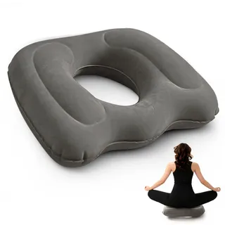 Inflatoast Aufblasbares Kissen, ergonomisch, für Steißbein und Hämorrhoiden, verstellbares und tragbares Sitzkissen für Büro, Auto, Reisen und täglichen Komfort, Grau