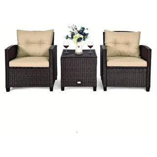 3-teiliges Rattangeflecht-Set – Gartenmöbel-Set – Eckbank für den Außenbereich – Möbel für Balkon und Terrasse – Rattangeflecht-Loungeset