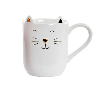 DRW Tasse, Katze, Porzellan, Rosa und Gold, 13 x 9 x 12 cm