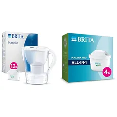 BRITA Wasserfilter-Kanne Marella weiß (2,4l) inkl. 12x MAXTRA PRO All-in-1 Kartusche & Wasserfilter Kartusche MAXTRA PRO All-in-1 – 4er Pack