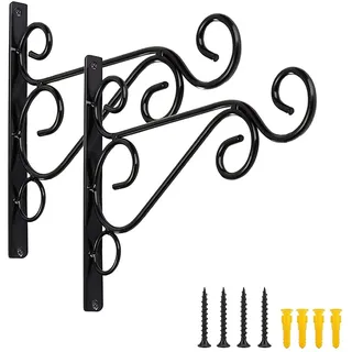 Spotact Hängepflanzenaufhänger für den Außenbereich, 25 x 20,5 x 2 cm, Wandmontage, schwarz, Eisen-Halterung, Haken, robuste Zaun, Veranda, Hof, Dekoration für Blumen, Laternen, Windspiele,