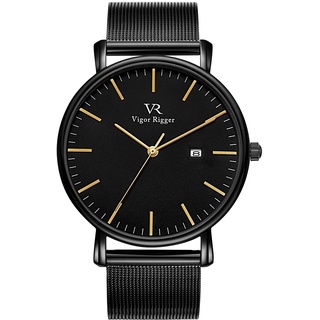 BUREI Vigor Rigger Herren Quarzuhr ultradünne Schwarz Armbanduhr für Herren Classic Minimalistisches Design mit Datum Kalender und Edelstahlband