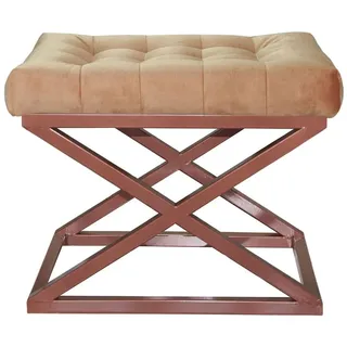 Atelier Del Sofa Stilvoller Pouf mit Metallgestell, 50 cm x 42 cm x 40 cm | 100% Polyester, Babyface, Grau mit Kupfer- und gelben Akzenten | Ideal für modernes Dekor