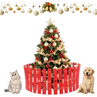 Weihnachtsbaum Zaun, Rot Weihnachtsbaumzaun Höhe auf 42cm - Weihnachtsdekoration für den Außenbereich Wiederverwendbarer Weihnachtsbaumzaun als Barriere für Hunde, Katzen und Kinder/28Stück