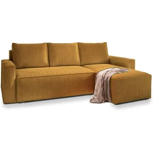masseno Ecksofa Potaro mit Schlaffunktion L-Form, Sofa mit Bettkasten, Wohnzimmersofa, Couch, Soffa, Bettsofa, Couchgarnitur- Gelb, POSO 01 - Gelb