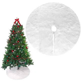 Mini Weihnachtsbaumdecke Rund, 38cm Weihnachtsbaum Rock, Klein Baumrock Plüsch Weihnachtsbaum Röcke, Christbaum Decke für Weihnachtsbaum Untere Dekoration, Urlaubs Deko (Weiß-B)