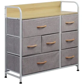 BAKAJI Kommode mit 7 Schubladen Wildleder Stoffschrank Sideboard Vintage Highboard Metall Mehrzweckschrank Schränke Organizer TV Schrank Klein, Küche Schlafzimmer Büro Wohnzimmer Grau + Stahl